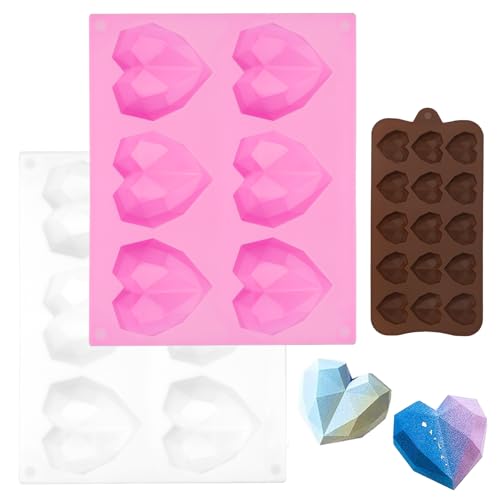 APOMOONS Silicone Heart Cake Mold, 3D Diamond Love Heart Shape Mould, Candy DIY Bakeware Molds Non-Stick Chocolate Dessert Moulds for Ice Cube Soap Jelly