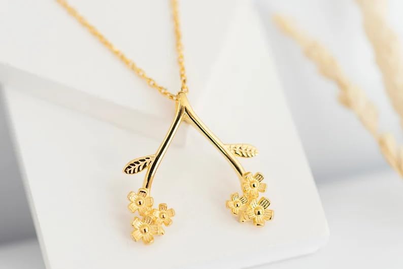Dainty Ring 14K Gold Plated Necklace Holder Flower Necklace Leaf Engagement Wedding Ring Keeper Wishbone Pendant Necklace For Nurse Doctor Wife Women Gift Jewelry - Image 6