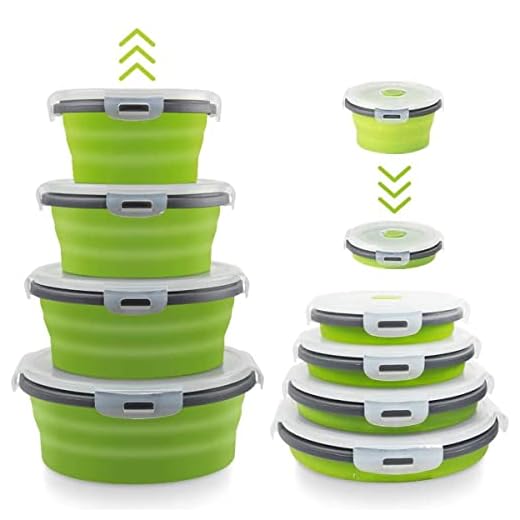 Collapsible Bowls For Camping, Set of 4 Silicone Food Storage Containers with Lids, Rv storage and organization, Rv Kitchen Accessories, BPA Free, Microwavable, Freezer, Dishwasher Safe Green