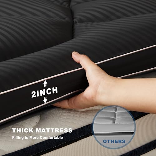 Image of BEDLORE Queen Mattress Topper, Thick Pillow Top Pad for Back Pain Relief, Soft Mattress Cover with Deep Pockets 6-18 inch(Black)