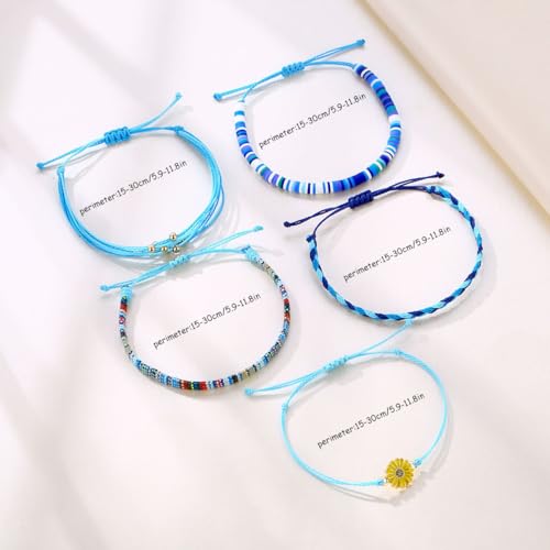 Image of Beach Summer Ankle Bracelet for Women Handmade Braided Adjustable String Anklets Waterproof Surfer Bracelet