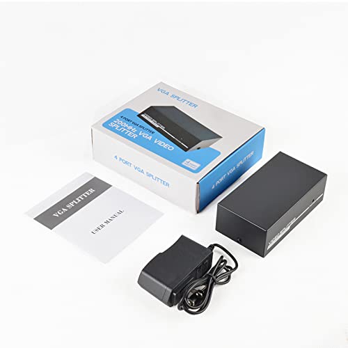 Image of TCNEWCL 4 Port VGA Splitter Powered 1 in 4 Out for Video Screen Duplication, Support 1920x1440 Resolution 200 MHz Bandwidth, 1 PC to 4 VGA Monitor /Projector, Including AC Adaptor