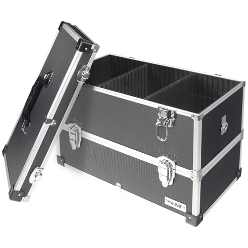 HMF 14660-02 Mallette à outils en aluminium vide, 2 étages, 44 x 32,5 x 24 cm, noir