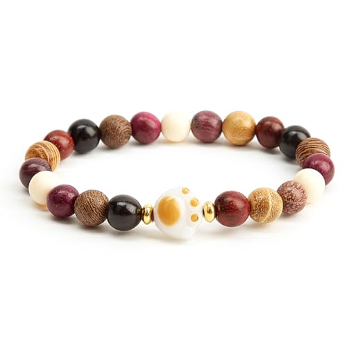 Pulsera de moda con garras de gato, cuentas redondas de palisandro natural y...