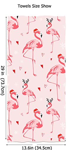 Christmas Style Cute Flamingos Hand Towels 13.6*29 Santa's Hat And Heart Bath Towels Reindeer Horn Soft Kitchen Dish Towels For Household Daily Use | Home Decoration | Carry-On Hotel Gym Spa #TOP1