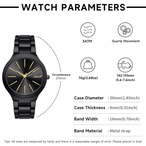 Image of Letoff Women's Wrist Watch, Big Dial Metal Strap, 100 ft Waterproof, Multicolor Casual Fashion Watch