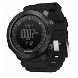 Orologi Sportivi Tattici da Uomo, per Sopravvivenza All'aperto, Bussola Militare, Orologi Digitali Robusti con Cinturino Resistente, Contapassi, Contacalorie(Black rubber)