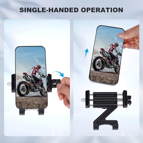 Image of Motorcycle Phone Holder with 1 inch Ball Head, Aluminum Alloy & Semi-Enclosed Design One-Hand Release Quick Access Adjustable Bike Ebike Smartphone Stand Mount, 66001