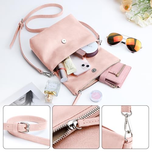 Image of KALIDI Vintage Vegan Leather Crossbody Bag PU Shoulder Bag Handbag Multiple Pockets Adjustable Removable Strap Women
