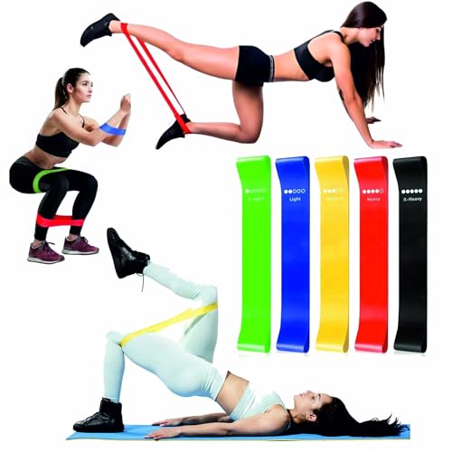 Image of ENZAMOL Unisex Pack of 5 Different Levels Theraband for Exercise Band for Home & Gym Resistance Bands for Workout Free Carrying Bag Resistance Tube Resistance Band for Exercise Stretch Band