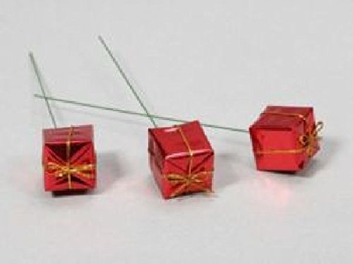 Schreiber Deko 60x Geschenkpäckchen am Pick/rot / 25x25mm Cover