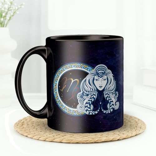 Image of Virgo Zodiac Coffee Mug - Black Ceramic Astrology Horoscope Tea Cup with Inspirational Quotes - Birthday Gift for Virgo Sign Friends, Family & Astrology Lovers