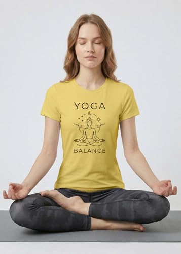 Image of INDISSH Yoga Tshirt for Women Cotton | Graphic Printed Yoga Round Neck Short Sleeves T-Shirt for Woman - WRN-YOGAB-PAR