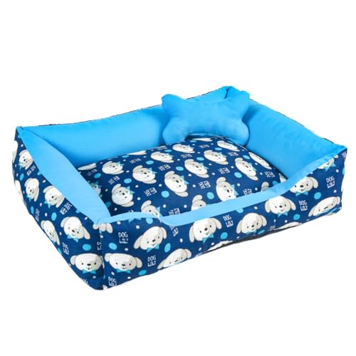 Cama para Cachorro Grande 70X55 Com Zíper Estampa Ossinho Cachorro Azul