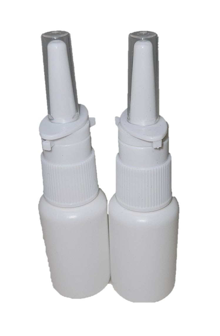 Snoot! Nasal Spray Bottle, 2-Pack Empty, 30ml (1.0 oz) HDPE, White, Precision Medical Atomizer, Refillable & Reusable