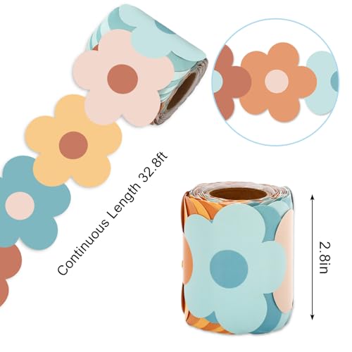 Image of Whaline 32.8 Ft Boho Flower Bulletin Board Borders | Colorful Floral Die-Cut Rolled Border Trim, for Back to School Classroom Office Chalkboard Decoration