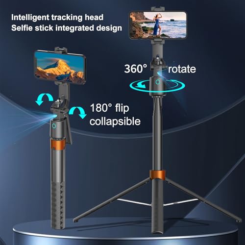 70" Auto Face Tracking Phone Tripod 360 Rotation,No App Required,Phone Tripod for w/Fill Light and Remote Control, Smart Shooting Stand for Vlog/TIK Tok Live Streaming YouTube Video Record