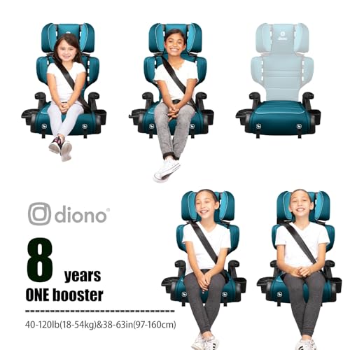 Image of Diono Connect3 RXT 2-in-1 High Back Booster, Slim Fit 3-Across in Many Mid-Sized Sedans and SUVs, for Children from 40-120 lbs., Lightweight with Latch, Blue Razz Ice