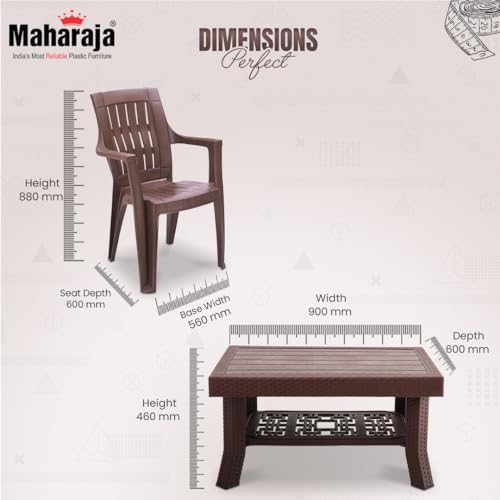 Image of MAHARAJA Classic Plastic Table & Chair Set | Elegant Design, Sturdy Build | Perfect for Home, Office & Garden Use (Brown, 4 Chair+1 Table)