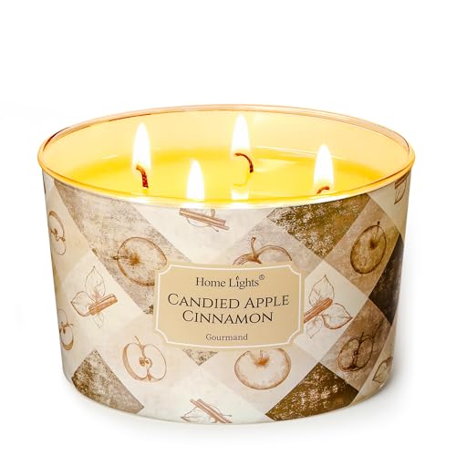HomeLights Vela en frasco grande | Velas aromáticas de larga duración de 4 mechas, vela de cera de soja natural de 18oz con regalos rústicos y modernos manzana confitada y canela