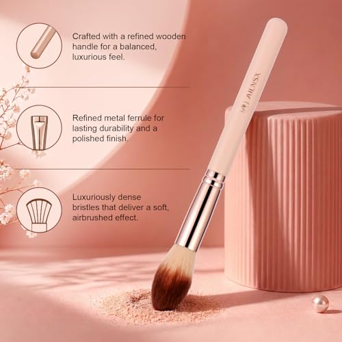 Image of Makeup Brush, Tapered Face Brush for Setting Powder, Blush, Bronzer and Highlighter, Soft Fluffy Synthetic Bristles with Pink Handle