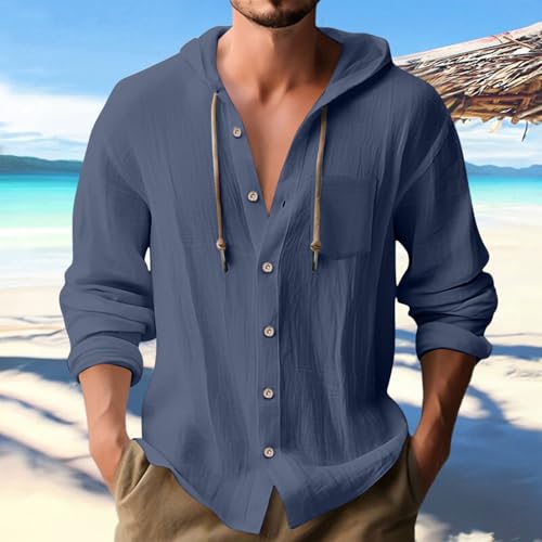 Button Down Hoodies for Men with Chest Pocket - Long Sleeve Casual Hooded Sweatshirt Lightweight Breathable Fall Outfits2