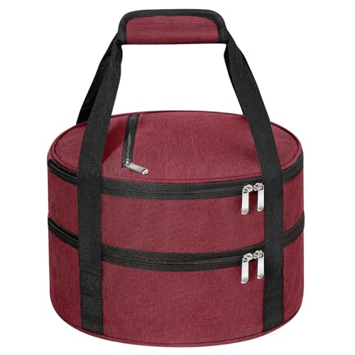 MIAOJIE Round Double Insulated Casserole Carrier 12" Portable Pie Tote, Red