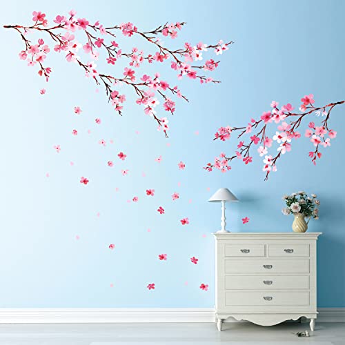 DECOWALL DS12-2003P1903 Watercolor Cherry Blossoms Kids Wall Stickers Wall Decals Peel and Stick Removable Wall Stickers for Kids Nursery Bedroom Living Room d?cor