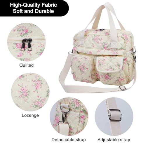 2 PCS/Set Small Cute Floral Quilted Tote Bag with Multi-Pockets for Women, Crossbody Shoulder Everyday Handbags4