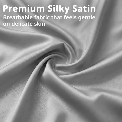 Image of Pro Goleem Satin Mini Crib Sheets 2 Pack, Grey & White Silky Soft Fitted Sheet for Baby Hair Protection, 38 inchx24 inchx5 inch Breathable Mattress Cover Compatible with Pack n Play & Portable Crib