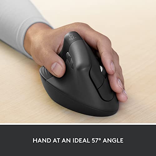 Logitech Lift for Business Left, Vertical Ergonomic Mouse - Left-Handed, Wireless, Bluetooth or Secured Logi Bolt USB, Q