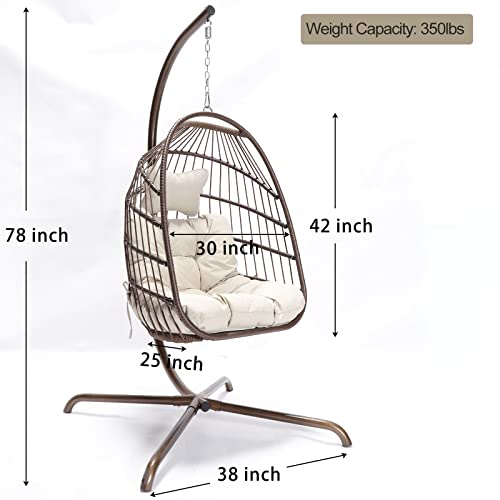 Bulexyard Swing Egg Chair With Stand Indoor Outdoor Wicker Rattan Patio Basket Hanging Chair With Uv Resistant Cushions 350Lbs Capaticy For Bedroom Balcony Patio (Brown) #TOP2