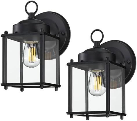 Kumtin Smart Outdoor Wall Lantern, Exterior Waterproof Wall Mount Light, Black Front Porch Lights, Wall Sconce Light Fixture with Clear Glass Shade for House, Bulbs NOT Included, 2-Pack