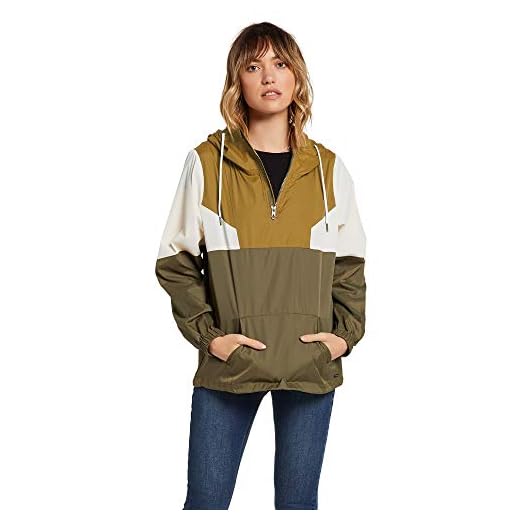 Volcom Junior's Wind Stoned Quarter Zip Windbreaker Jacket, Vintage Gold, Medium