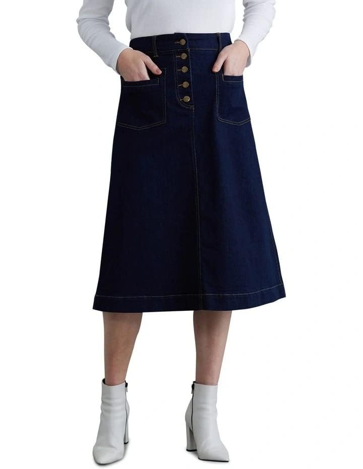 Codaisy Women's Below The Knee Length Buttoned A-Line Denim Skirt with 2 Front Pocket-picture-55