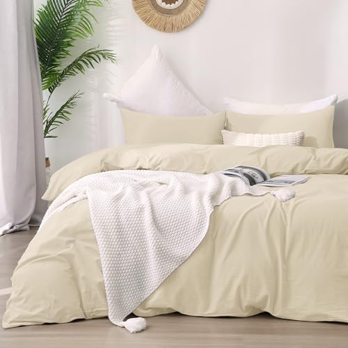 ATsense Duvet Cover Queen Size, 100% Washed Cotton, Linen Feel, C...
