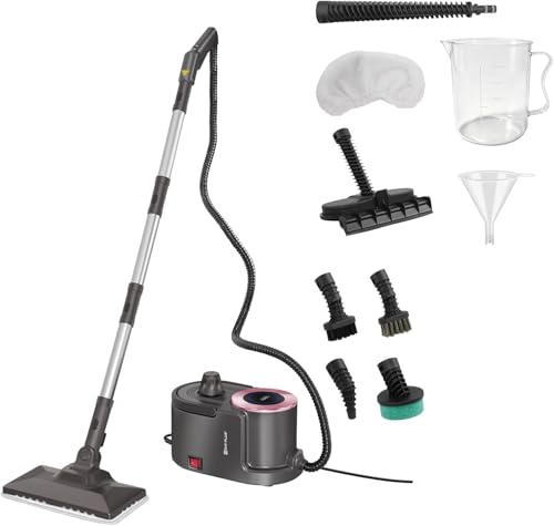 Limpiador a vapor de 2000 W, 4,5 – 5 bares de alta presión con depósito grande de 1,9 L (1,6 L de capacidad de llenado) y funcionamiento continuo de 40 minutos, precalentamiento rápido 8 min, juego de