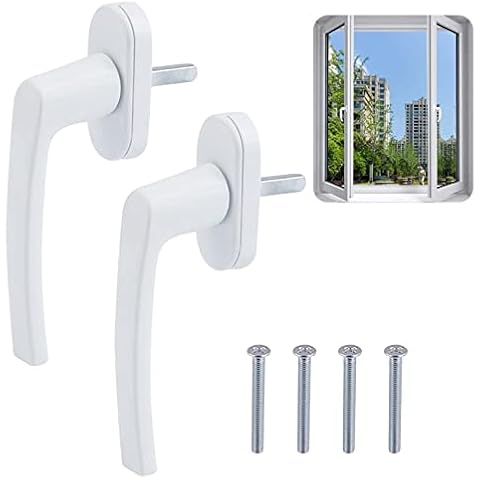 Yuflen 2 pieces window handle white aluminum door handle with 45 ° grid (28.5 x 151 x 56 mm) pen length 35mm design window fittings for windows and patio doors and balcony doors Cover