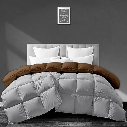 Image of Luxurious 500 GSM Winter Comforter Double Bed Size (90 inchX100 inch) - Premium Collection Heavy Winter Comforter 500 GSM Microfiber Fill - Duvet /Blanket Double Bed - Chocolate Brown /Silver Grey Color