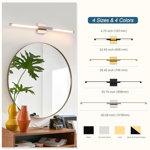 Image of TODOLUZ 36-Inch 5CCT 20W LED Bathroom Light Fixture, Modern Brushed Nickel 2700K-5500K Vanity Lighting Wall Sconce with Rotatable Lamp Tube