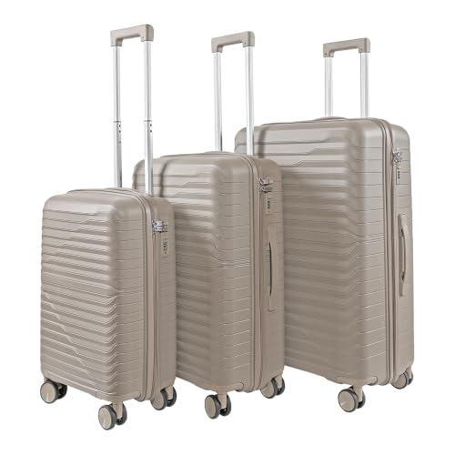Image of 3G VACANZA Trolley Bags, Hard Case Polypropylene, 360º Wheeling Luggage for Men & Women, Suitcase for Travel, Trolley Bags for Travel, Set of 3 Khaki
