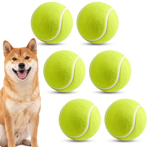 Image of Sratte 6 Pieces Giant Large Tennis Ball for Dogs 4'' Inflatable Large Dog Toy Balls for Indoor Outdoor Training Playing Sports (Fluorescent Yellow)