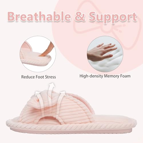 Image of GOEWY Cute Slippers for Women Indoor and Outdoor Cozy Soft Bow Open Toe Womens Slippers with Memory Foam Anti-Skid Sole Slides Spa Birthday Gifts for Women Mom Her Ladies Bridesmaid