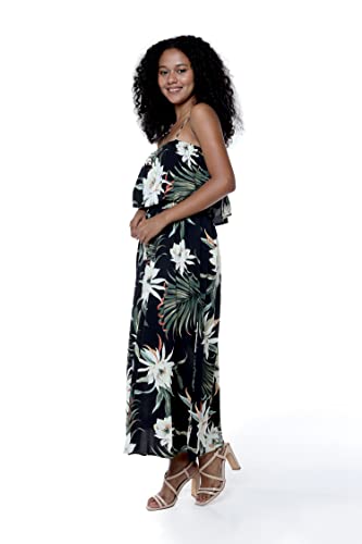 Image of Family Matching Hawaiian Clothes, Wispy Cereus Black | Lightweight 100% rayon • Family matching outfits • Tropical floral print • Beach vacations • Luaus • Cruises • Family photos