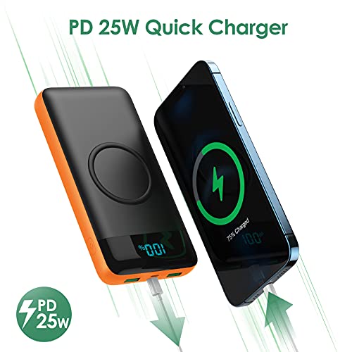 Wireless Portable Charger 30800Mah 15W Wireless Charging 25W Pd Qc4.0 Fast Charging Smart Led Display Usb C Power Bank 4 Output And 2 Input External Battery Pack Compatible With Iphone Samsung-Orange #TOP5