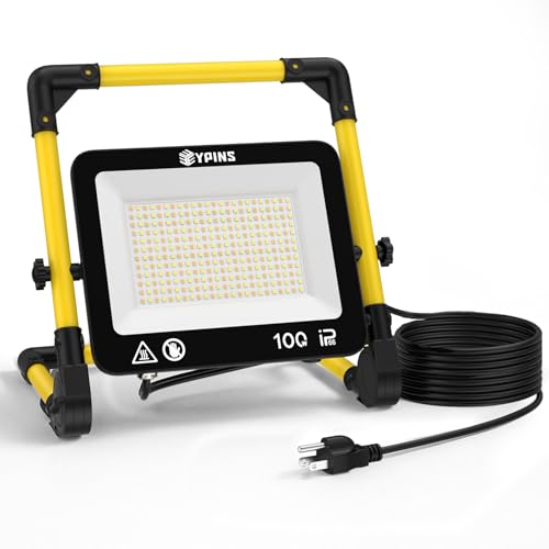 EYPINS Foco de Trabajo LED 100W 8700LM con Cable de 5M, 3000K/5000K/6000K Foco LED Portátil IP66 Impermeable con Giratorio 360º,Disipación Eficiente de Calor, Soporte plegable, para Taller/Obra/Garaje