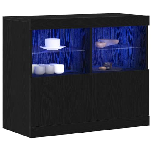 vidaXL Buffet LED Noir 81 x 37 x 66,5 cm Bois d'ingénierie, Buffet Moderne rectangulaire, unité de Rangement stylée, éclairage LED, Meuble Durable, Cabinet...