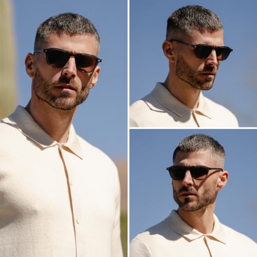 WMP Eyewear - Men's Polarized Retro Sunglasses - Classic Geometric Square Style, Acetate Frame, Keyhole Bridge3