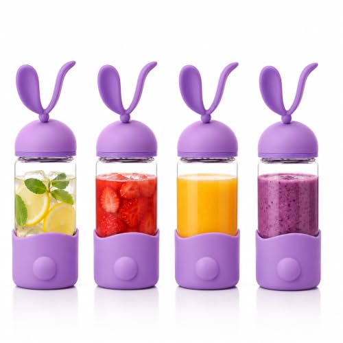 Image of Fieety Water Bottle Glass for Office Women & Men, Glass Bottle for Fridge, Leak-Resistant Glass Sipper Bottle, Reusable Bottle for Home, Gym & Travel (Rabbit Ear)