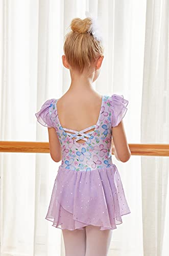 Image of Arshiner Girls Ruffle Sleeve Ballet Dance Dress Tutu Skirted Leotard
